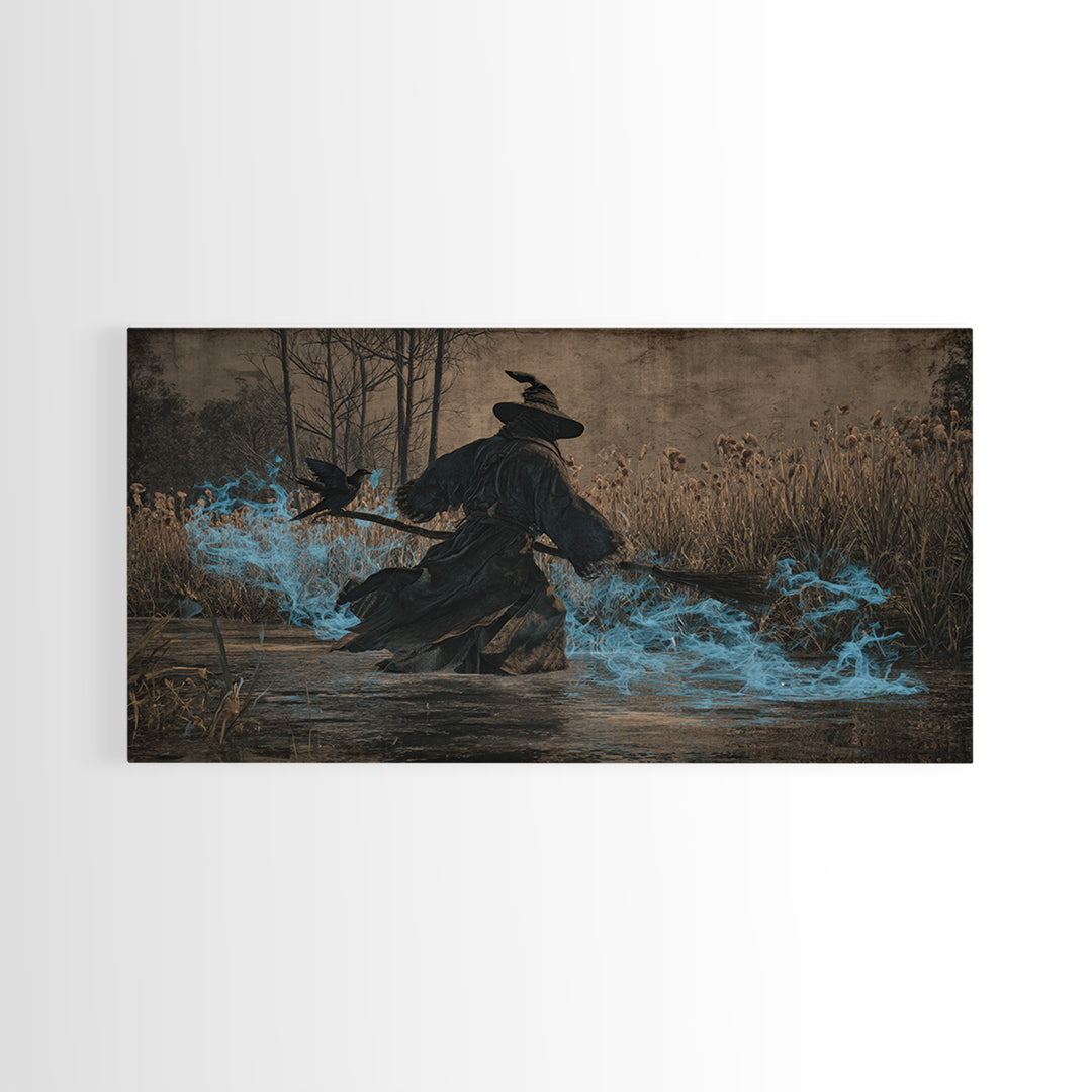 The Will-O'-The-Wisp Shepherd, Northern Renaissance Horror, Wide Panoramic Art, Dark Halloween Decor, Canvas Print