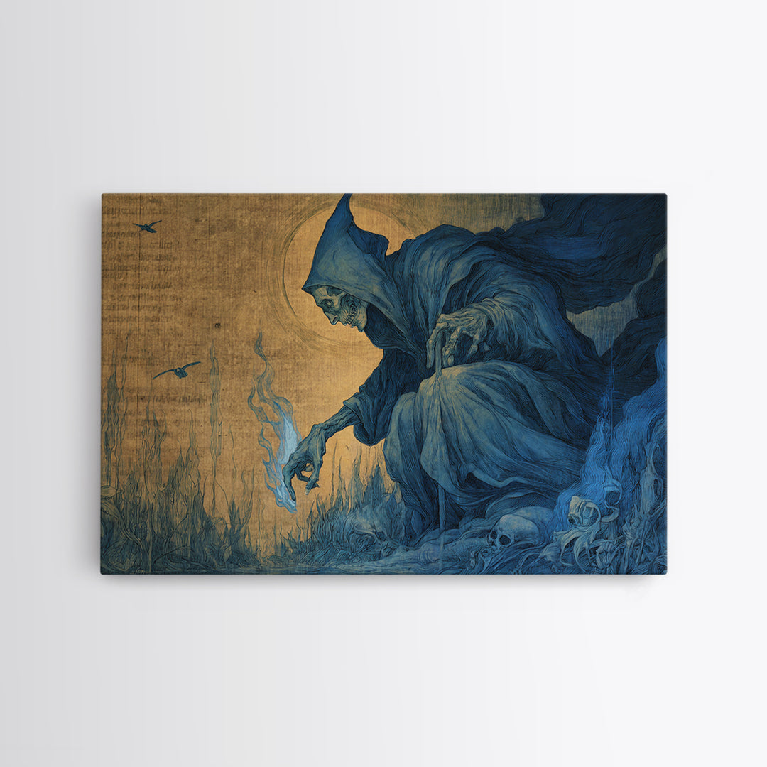 The Will-O'-The-Wisp Shepherd, Dark Renaissance Art, Landscape Wall Art, Dark Fantasy Wall Art, Framed Canvas Print