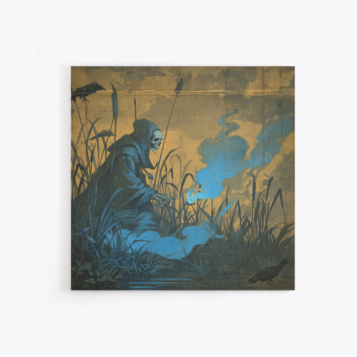 The Will-O'-The-Wisp Shepherd, Danse Macabre Art, Square Wall Art, Dark Fantasy Wall Art, Canvas Print, Dark Fantasy Art