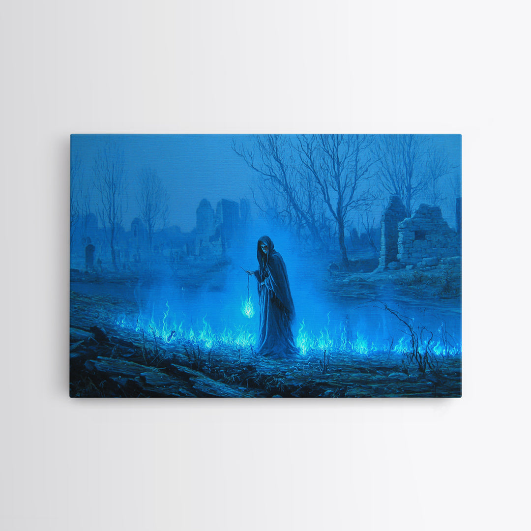 The Will-O'-The-Wisp Shepherd, Romantic Gothic Landscape, Landscape Wall Art, Dark Halloween Decor, Canvas Print, Dark Fantasy Art