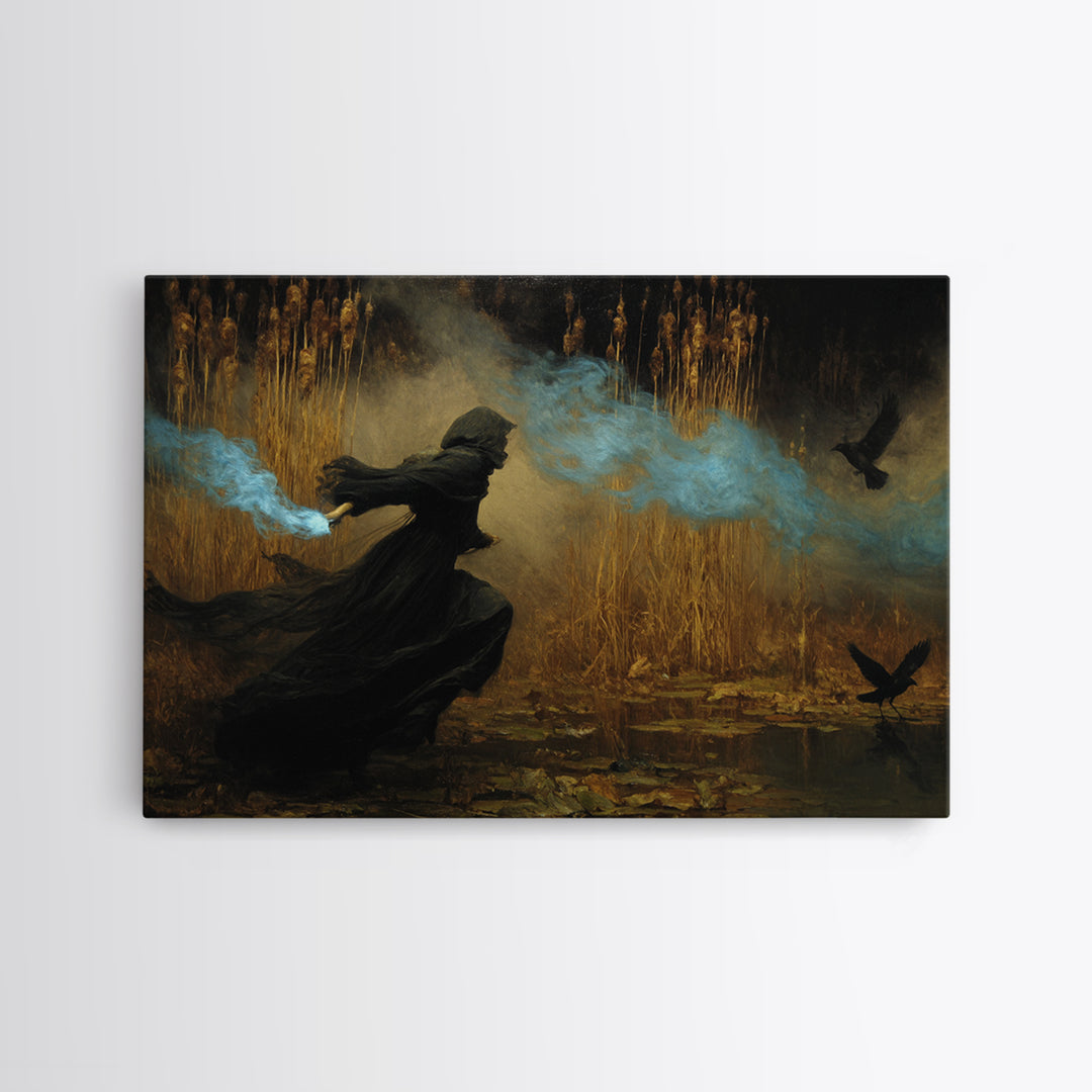 The Will-O'-The-Wisp Shepherd, Symbolist Gothic Landscape, Landscape Wall Art, Gothic Horror Wall Art, Canvas Print, Halloween Wall Art