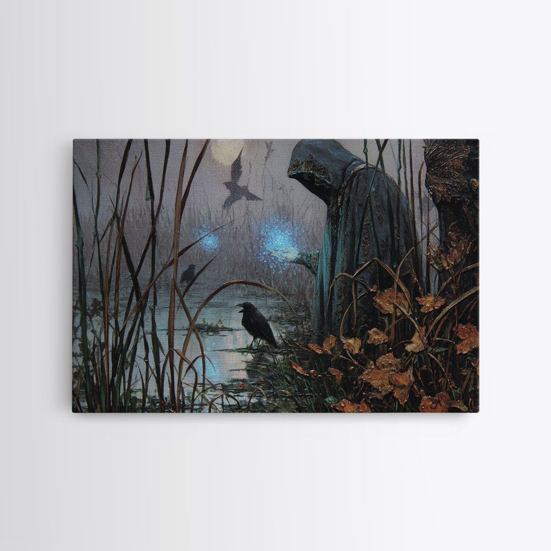 The Will-O'-The-Wisp Shepherd, Ornate Symbolist Art, Landscape Wall Art, Dark Fantasy Wall Art, Canvas Print, Halloween Wall Art