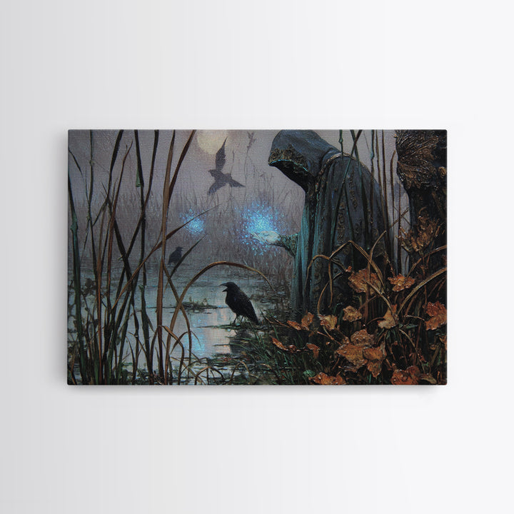 The Will-O'-The-Wisp Shepherd, Ornate Symbolist Art, Landscape Wall Art, Dark Fantasy Wall Art, Canvas Print, Halloween Wall Art