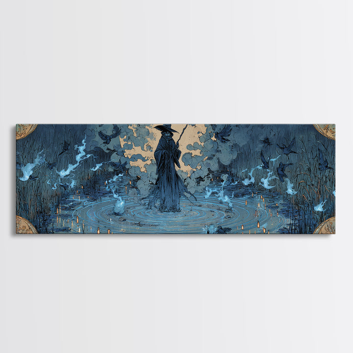 The Will-O'-The-Wisp Shepherd, Decadent Gothic Art, Extra Wide Wall Art, Macabre Wall Art, Canvas Print, Halloween Wall Art