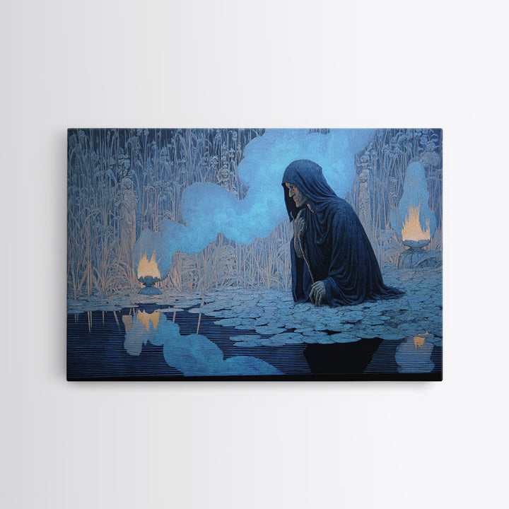 The Will-O'-The-Wisp Shepherd, Symbolist Death Art, Landscape Wall Art, Dark Halloween Decor, Canvas Print, Halloween Wall Art