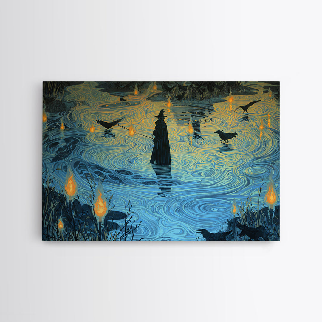 The Will-O'-The-Wisp Shepherd, Expressionist Gothic Art, Landscape Wall Art, Gothic Horror Wall Art, Canvas Print, Halloween Wall Art
