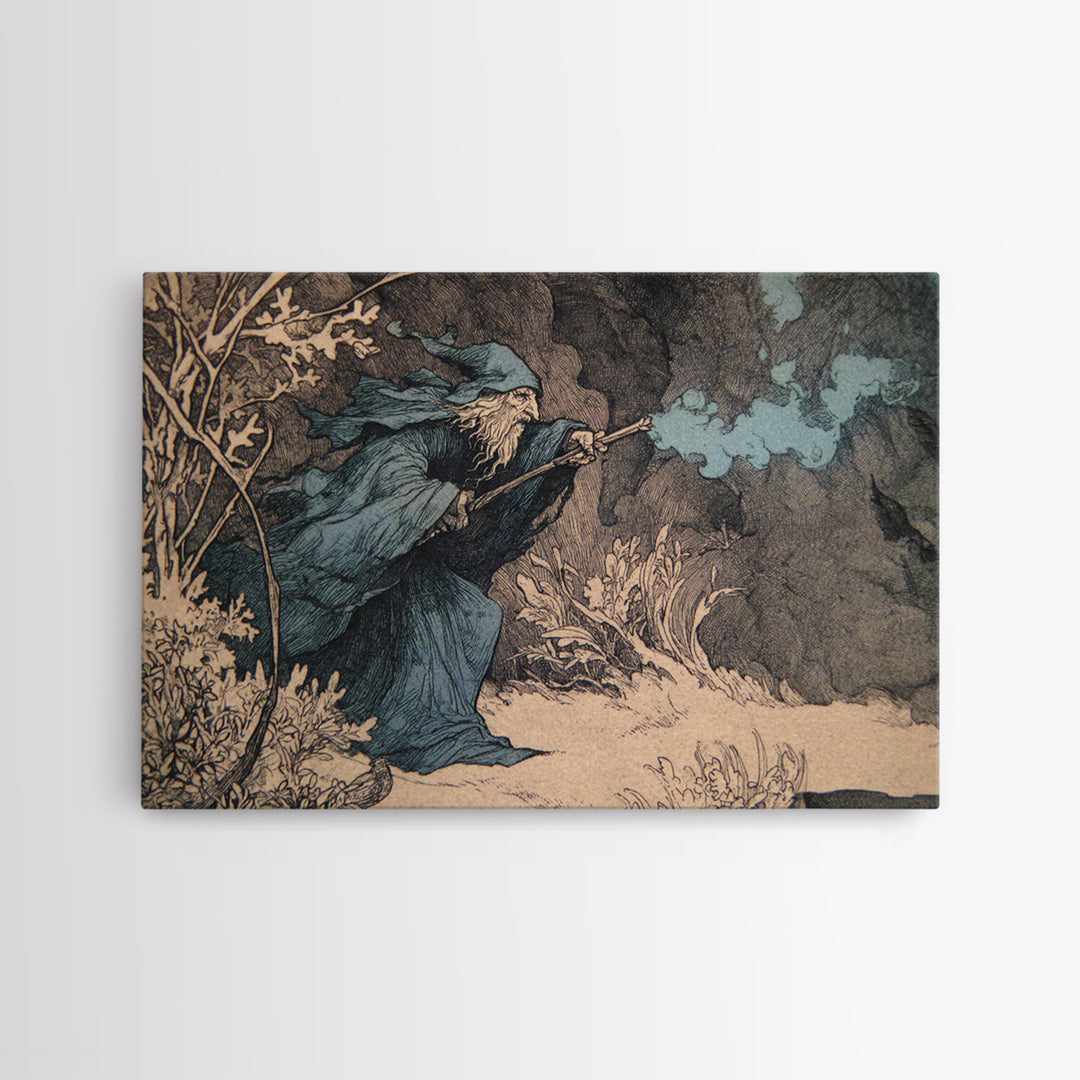 The Will-O'-The-Wisp Shepherd, Gothic Storybook Art, Landscape Wall Art, Dark Halloween Decor, Framed Canvas Print, Spooky Wall Decor