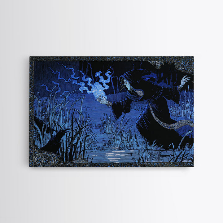 The Will-O'-The-Wisp Shepherd, Stained Glass Gothic Art, Landscape Wall Art, Gothic Horror Wall Art, Framed Canvas Print, Macabre Wall Art