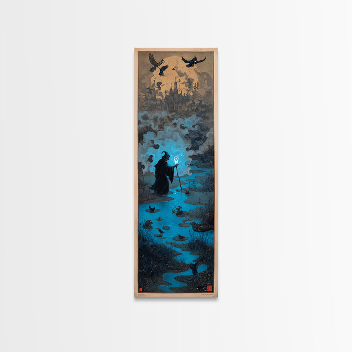 The Will-O'-The-Wisp Shepherd, Surreal Apocalyptic Art, Tall Narrow Wall Art, Gothic Horror Wall Art, Canvas Print