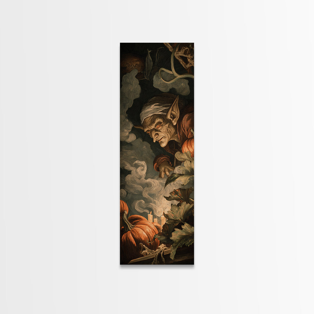 The Pumpkin Patch Goblin, Gothic Nightmare Art, Tall Narrow Wall Art, Macabre Wall Art, Framed Canvas Print, Halloween Wall Art