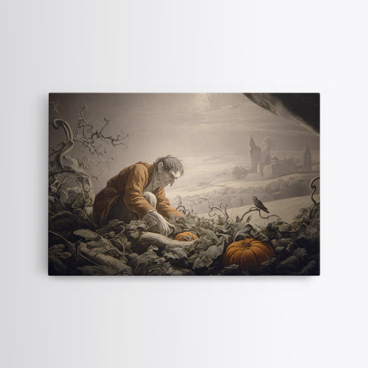 The Pumpkin Patch Goblin, Romantic Gothic Landscape, Landscape Wall Art, Macabre Wall Art, Canvas Print, Halloween Wall Art