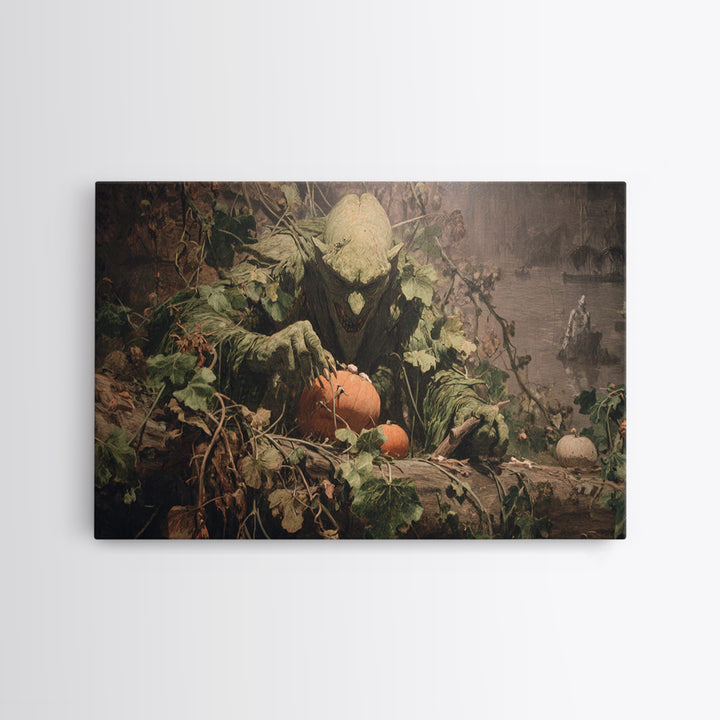 The Pumpkin Patch Goblin, Symbolist Gothic Landscape, Landscape Wall Art, Gothic Horror Wall Art, Canvas Print, Halloween Wall Art