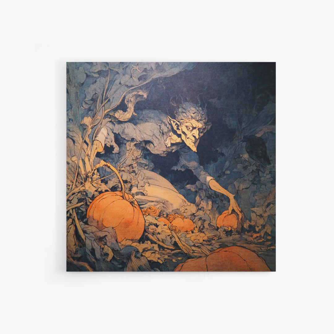 The Pumpkin Patch Goblin, Decadent Gothic Art, Square Wall Art, Dark Fantasy Wall Art, Canvas Print, Halloween Wall Art