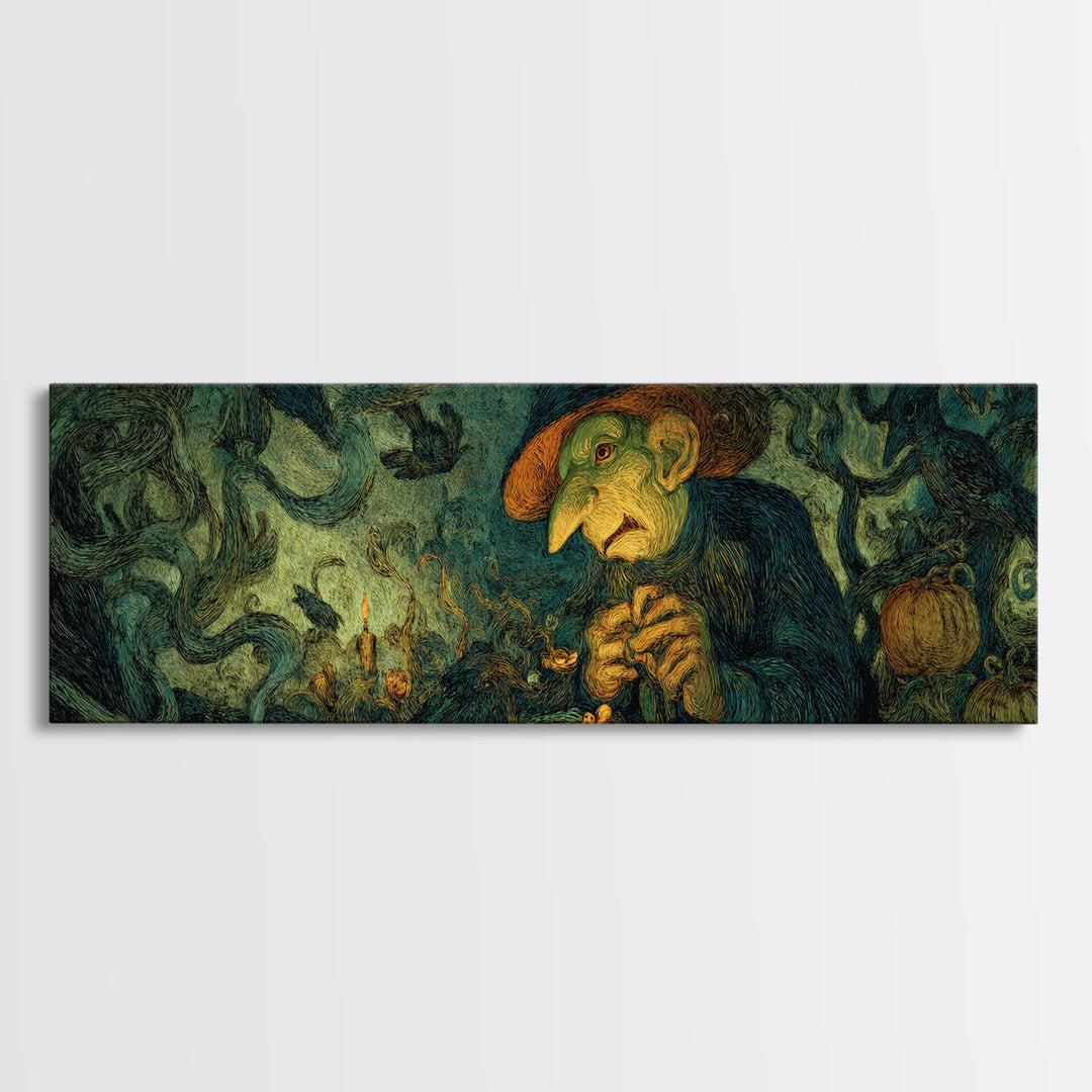 The Pumpkin Patch Goblin, Expressionist Gothic Art, Extra Wide Wall Art, Gothic Horror Wall Art, Framed Canvas Print, Halloween Wall Art