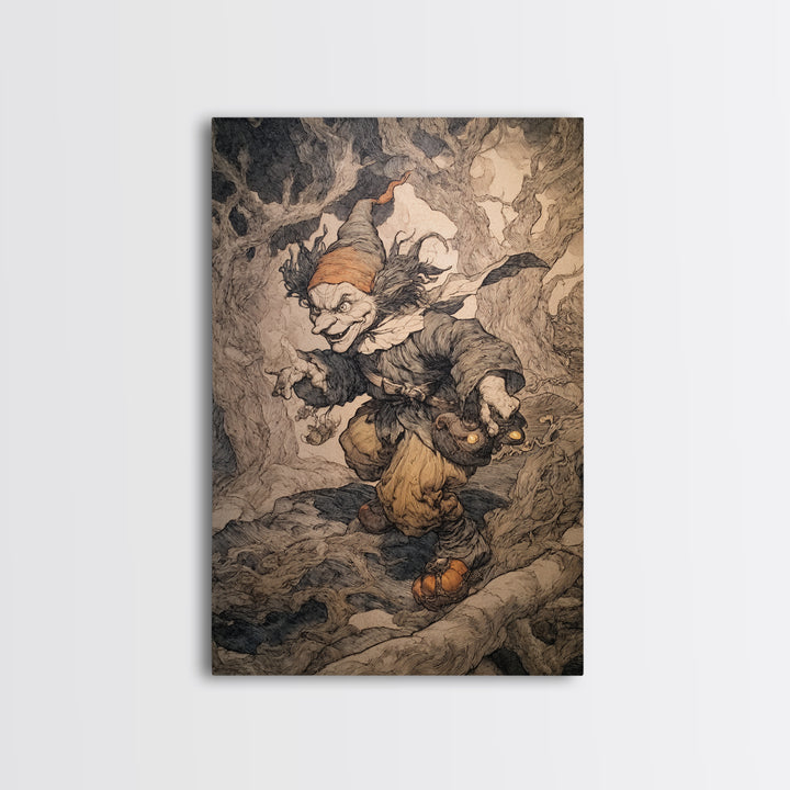 The Pumpkin Patch Goblin, Gothic Storybook Art, Vertical Wall Art, Gothic Horror Wall Art, Canvas Print, Halloween Wall Art