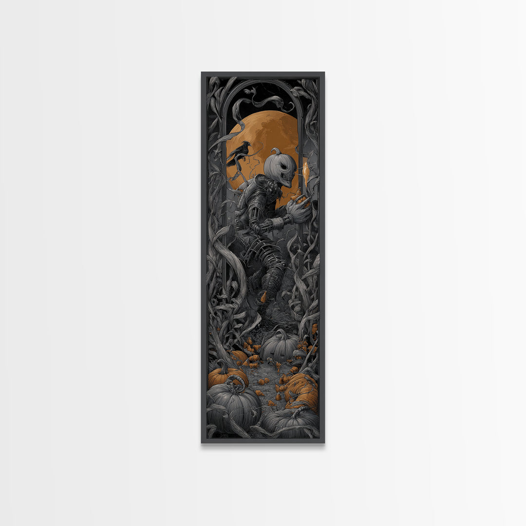 The Pumpkin Patch Goblin, Biomechanical Horror Art, Tall Narrow Wall Art, Dark Halloween Decor, Framed Canvas Print, Halloween Wall Art