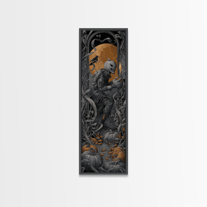 The Pumpkin Patch Goblin, Biomechanical Horror Art, Tall Narrow Wall Art, Dark Halloween Decor, Framed Canvas Print, Halloween Wall Art