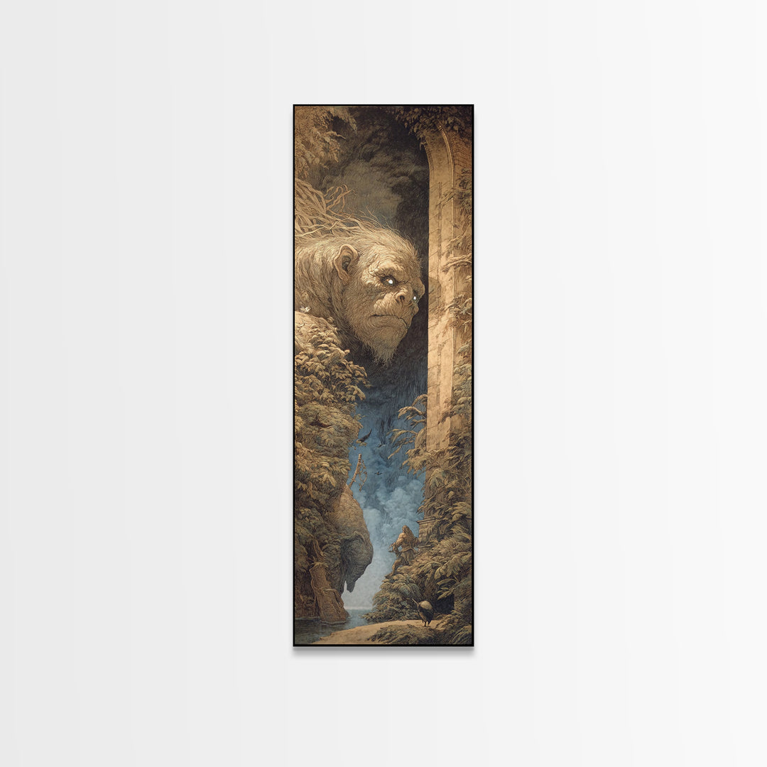 The Bridge Troll At Midnight, Gothic Engraving Art, Tall Narrow Wall Art, Gothic Horror Wall Art, Framed Canvas Print, Halloween Decor