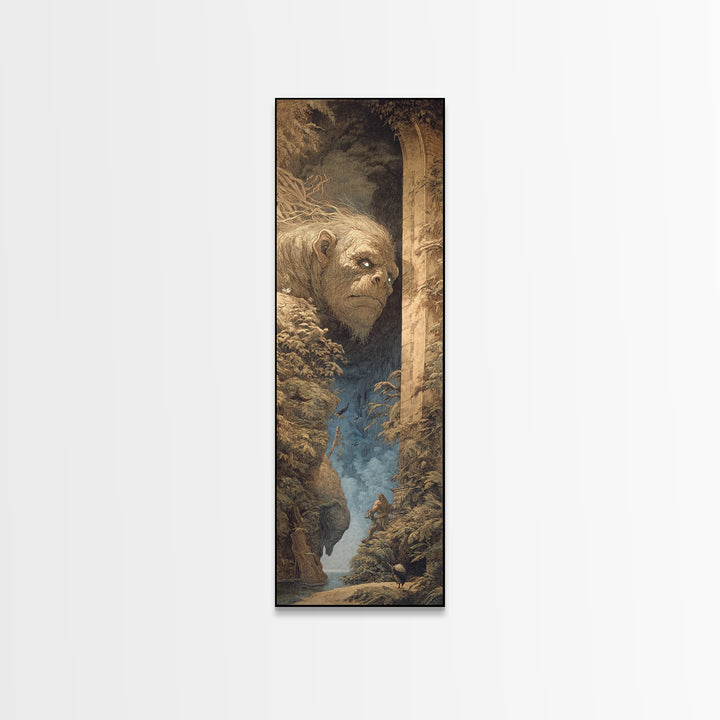 The Bridge Troll At Midnight, Gothic Engraving Art, Tall Narrow Wall Art, Gothic Horror Wall Art, Framed Canvas Print, Halloween Decor