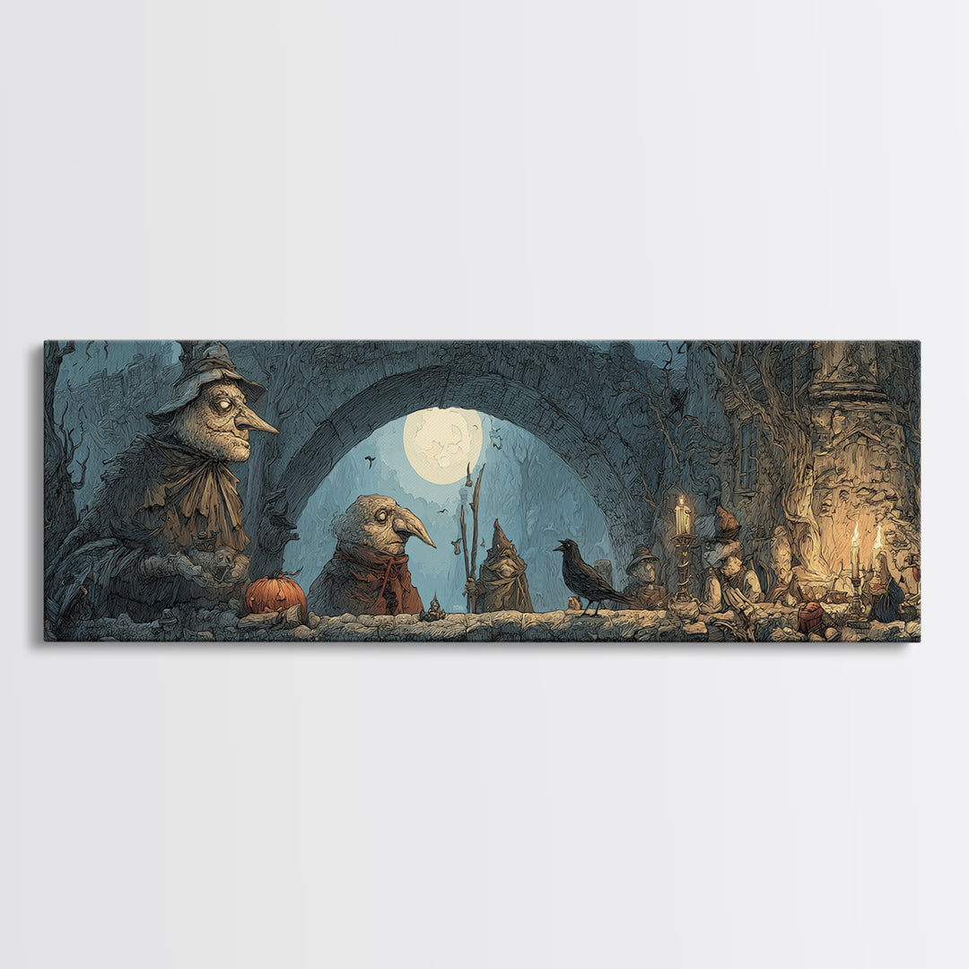 The Bridge Troll At Midnight, Medieval Grotesque Art, Extra Wide Wall Art, Gothic Horror Wall Art, Canvas Print, Halloween Wall Art