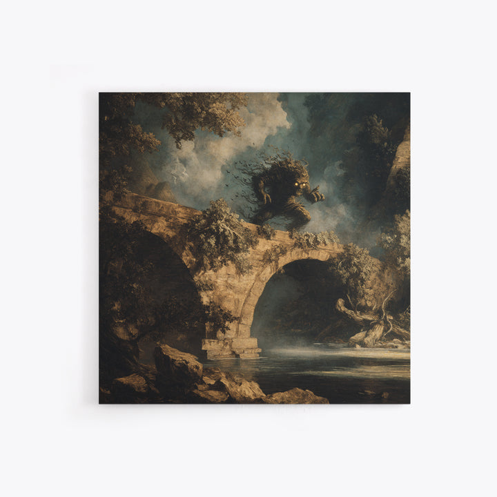 The Bridge Troll At Midnight, Baroque Witchcraft Art, Square Wall Art, Macabre Wall Art, Framed Canvas Print, Halloween Wall Art