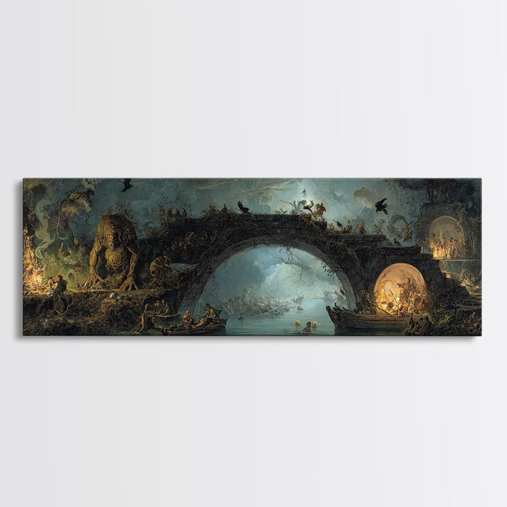 The Bridge Troll At Midnight, Gothic Nightmare Art, Extra Wide Wall Art, Dark Fantasy Wall Art, Canvas Print, Halloween Wall Art