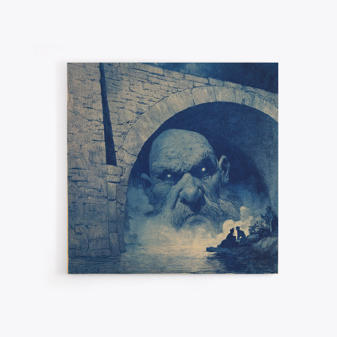 The Bridge Troll At Midnight, Symbolist Etching Art, Square Wall Art, Macabre Wall Art, Canvas Print, Halloween Wall Art, Horror Wall Art