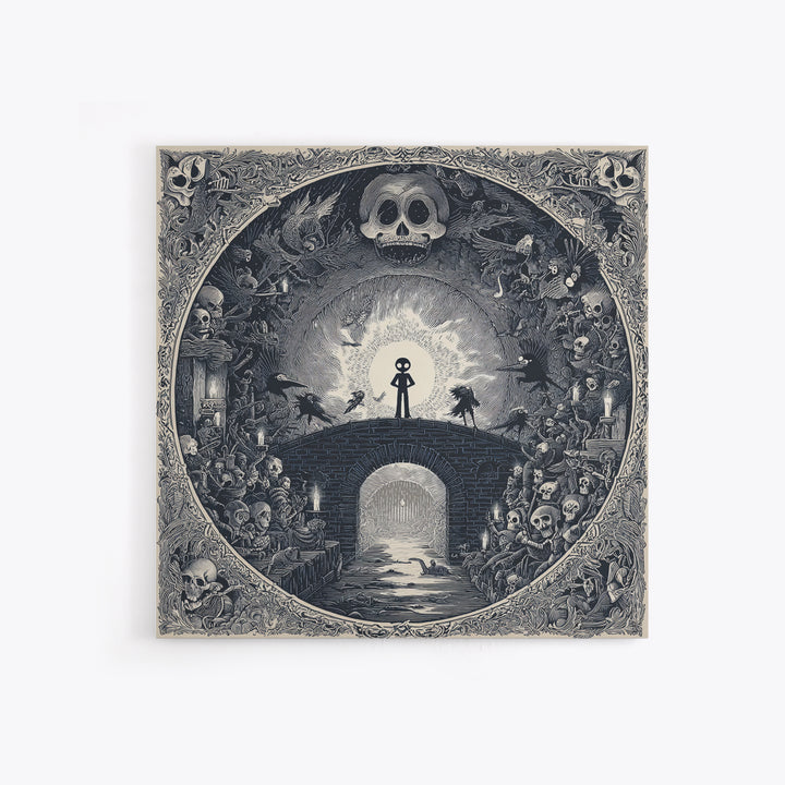 The Bridge Troll At Midnight, Macabre Folk Print Art, Square Wall Art, Gothic Horror Wall Art, Framed Canvas Print