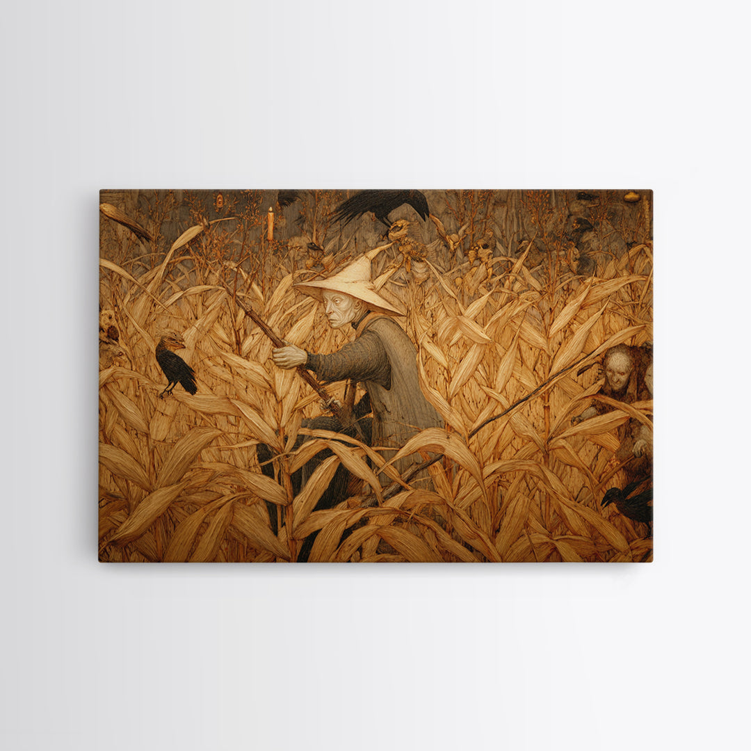 The Cornfield Crawler, Medieval Grotesque Art, Landscape Wall Art, Dark Fantasy Wall Art, Framed Canvas Print, Halloween Wall Art