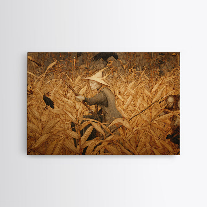 The Cornfield Crawler, Medieval Grotesque Art, Landscape Wall Art, Dark Fantasy Wall Art, Framed Canvas Print, Halloween Wall Art