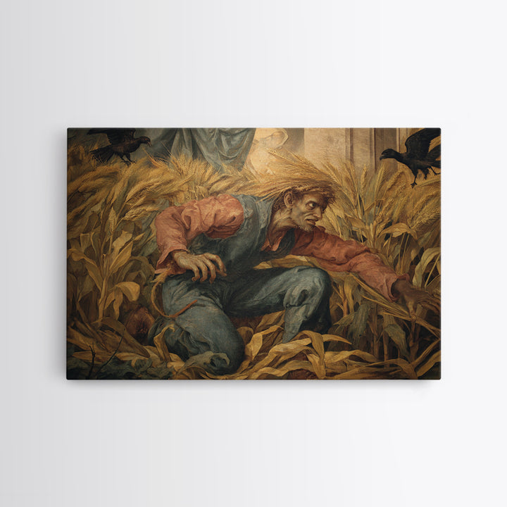 The Cornfield Crawler, Dark Renaissance Art, Landscape Wall Art, Macabre Wall Art, Framed Canvas Print, Halloween Wall Art