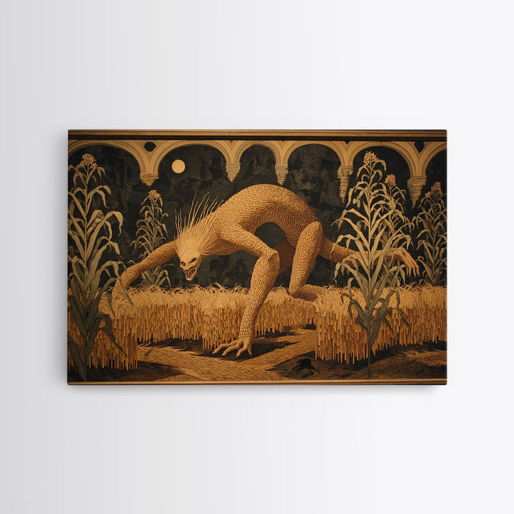The Cornfield Crawler, Visionary Gothic Art, Landscape Wall Art, Dark Fantasy Wall Art, Canvas Print, Halloween Wall Art