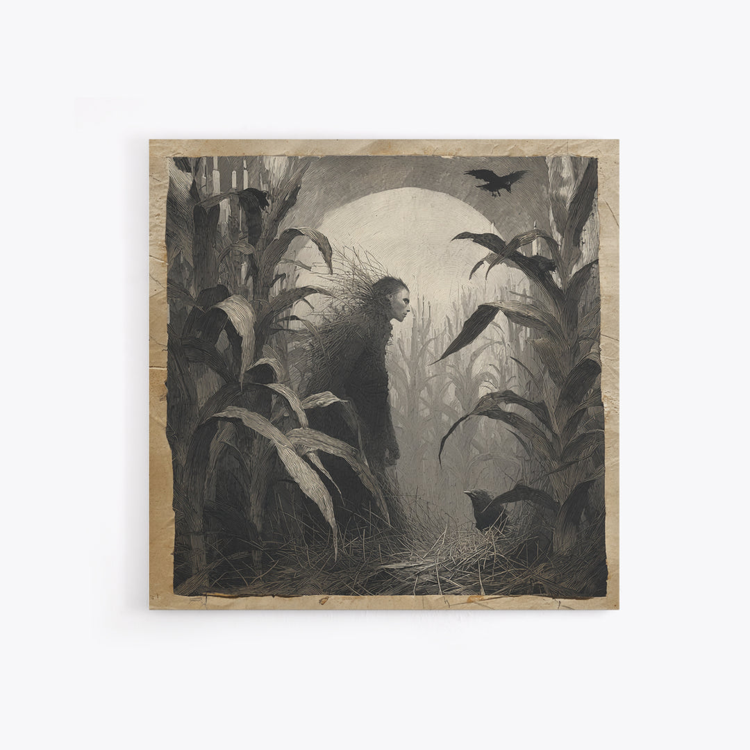 The Cornfield Crawler, Symbolist Dream Art, Square Wall Art, Macabre Wall Art, Framed Canvas Print, Halloween Wall Art