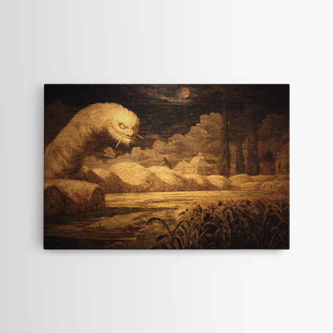The Cornfield Crawler, Symbolist Gothic Landscape, Landscape Wall Art, Macabre Wall Art, Framed Canvas Print, Halloween Wall Art