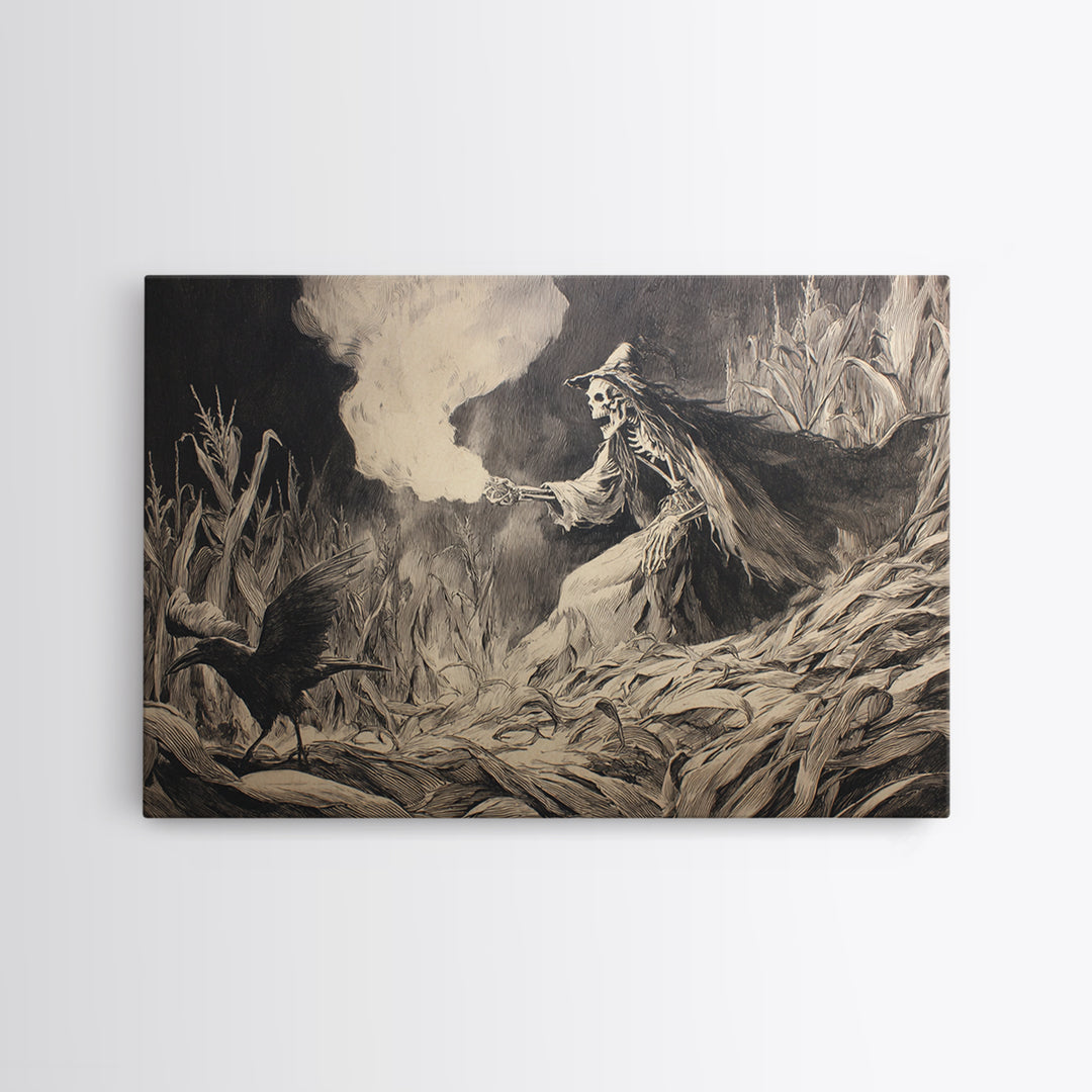 The Cornfield Crawler, Decadent Gothic Art, Landscape Wall Art, Dark Halloween Decor, Canvas Print, Halloween Wall Art