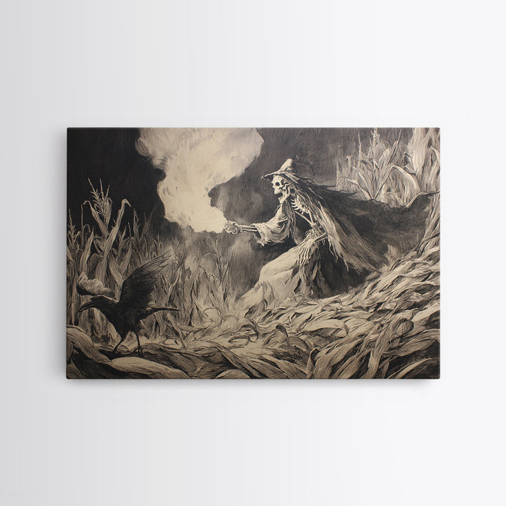 The Cornfield Crawler, Decadent Gothic Art, Landscape Wall Art, Dark Halloween Decor, Canvas Print, Halloween Wall Art