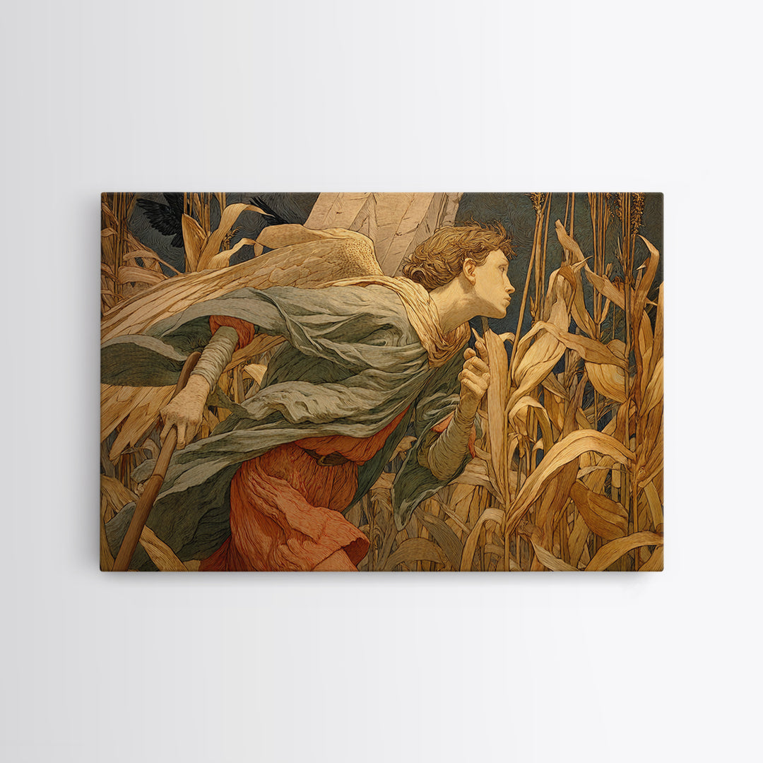 The Cornfield Crawler, Symbolist Death Art, Landscape Wall Art, Gothic Horror Wall Art, Framed Canvas Print, Halloween Wall Art