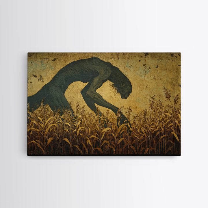 The Cornfield Crawler, Dark Symbolist Art, Landscape Wall Art, Dark Fantasy Wall Art, Canvas Print, Halloween Wall Art