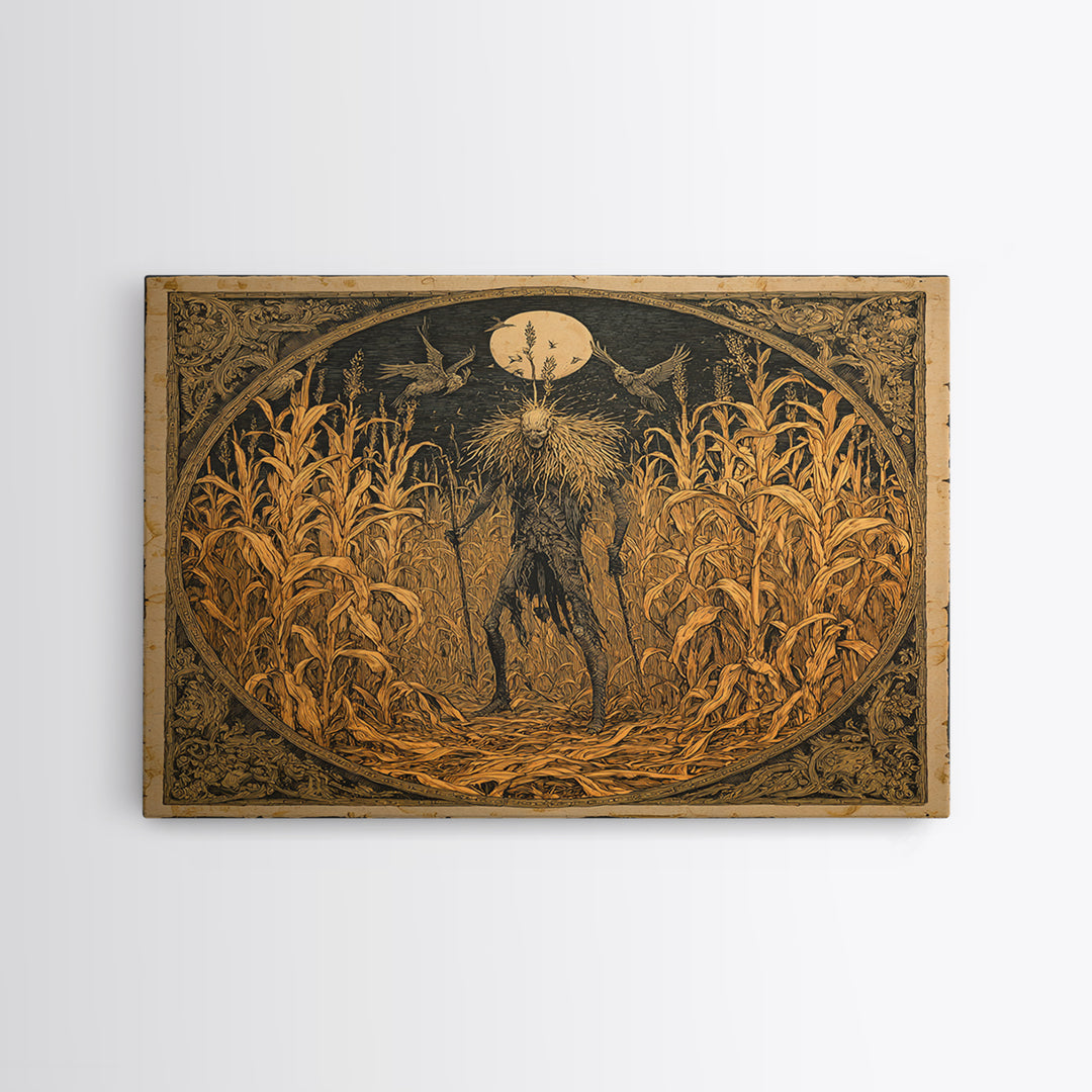 The Cornfield Crawler, Symbolist Etching Art, Square Wall Art, Dark Fantasy Wall Art, Canvas Print, Halloween Wall Art, Gothic Home Decor