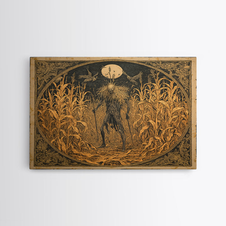 The Cornfield Crawler, Symbolist Etching Art, Square Wall Art, Dark Fantasy Wall Art, Canvas Print, Halloween Wall Art, Gothic Home Decor
