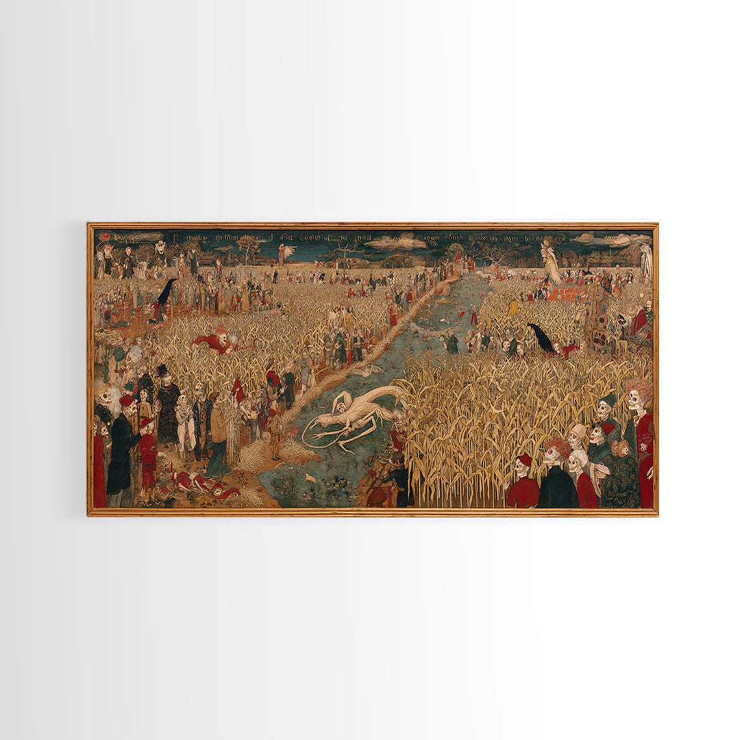 The Cornfield Crawler, Grotesque Carnival Art, Wide Panoramic Art, Macabre Wall Art, Framed Canvas Print, Halloween Wall Art