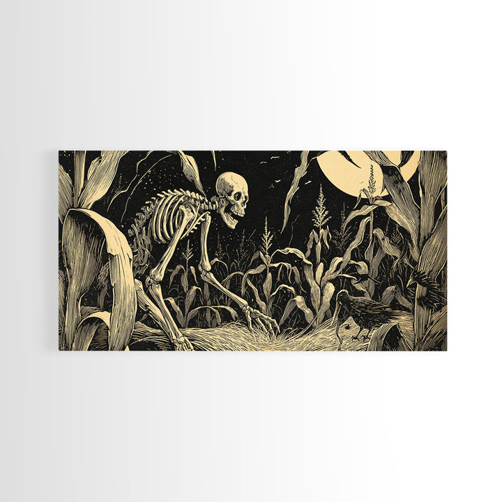 The Cornfield Crawler, Macabre Folk Print Art, Wide Panoramic Art, Dark Fantasy Wall Art, Framed Canvas Print, Gothic Home Decor