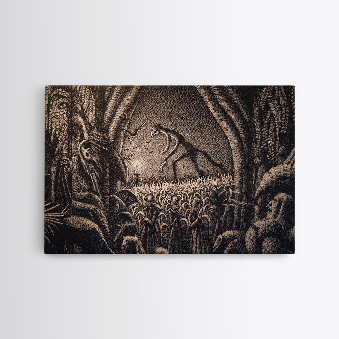 The Cornfield Crawler, Victorian Macabre Art, Landscape Wall Art, Macabre Wall Art, Canvas Print, Halloween Wall Art, Halloween Decor