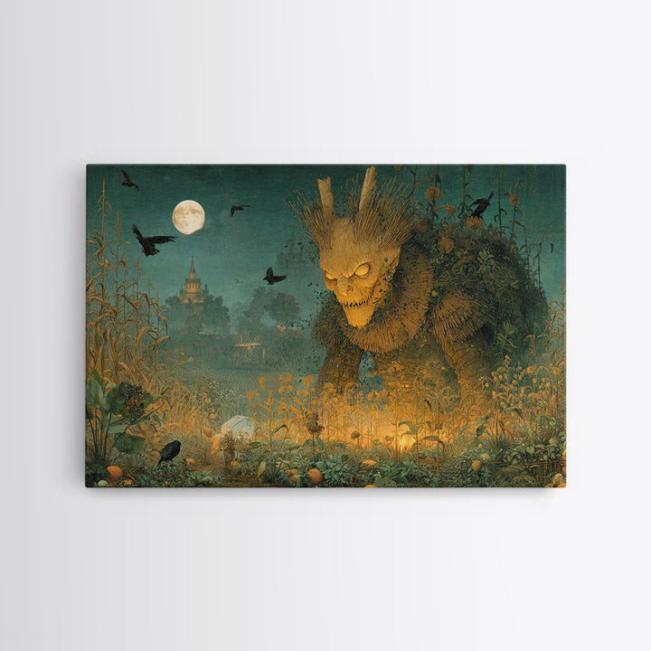 The Harvest Demon, Medieval Grotesque Art, Landscape Wall Art, Macabre Wall Art, Framed Canvas Print, Halloween Wall Art