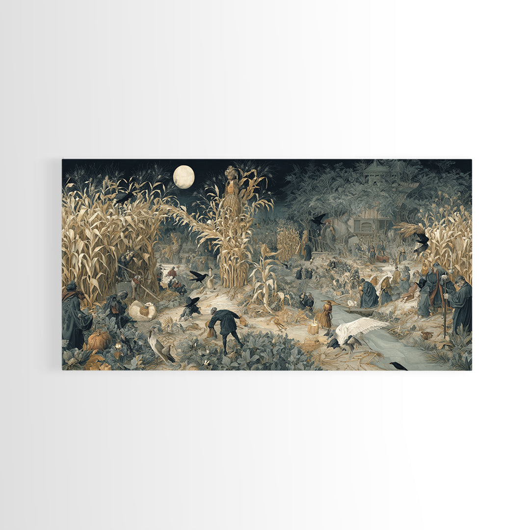 The Harvest Demon, Northern Renaissance Horror, Wide Panoramic Art, Gothic Horror Wall Art, Canvas Print, Halloween Wall Art