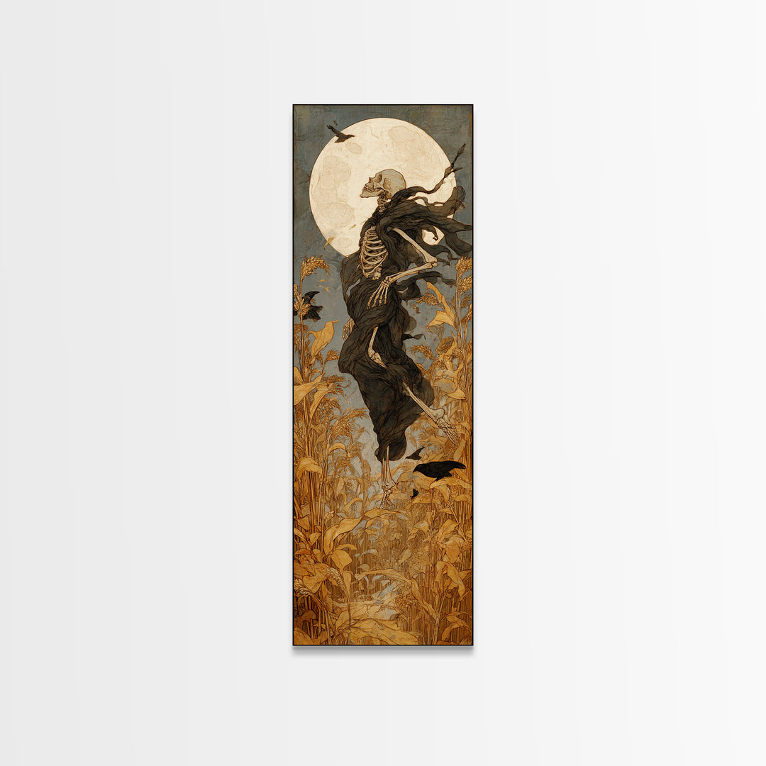 The Harvest Demon, Decadent Gothic Art, Tall Narrow Wall Art, Dark Halloween Decor, Framed Canvas Print, Halloween Wall Art