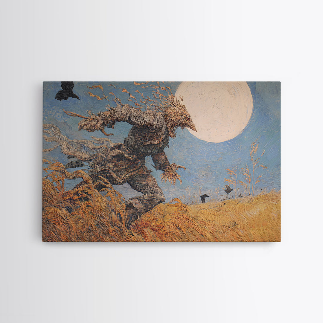 The Harvest Demon, Expressionist Gothic Art, Landscape Wall Art, Dark Halloween Decor, Framed Canvas Print, Halloween Wall Art