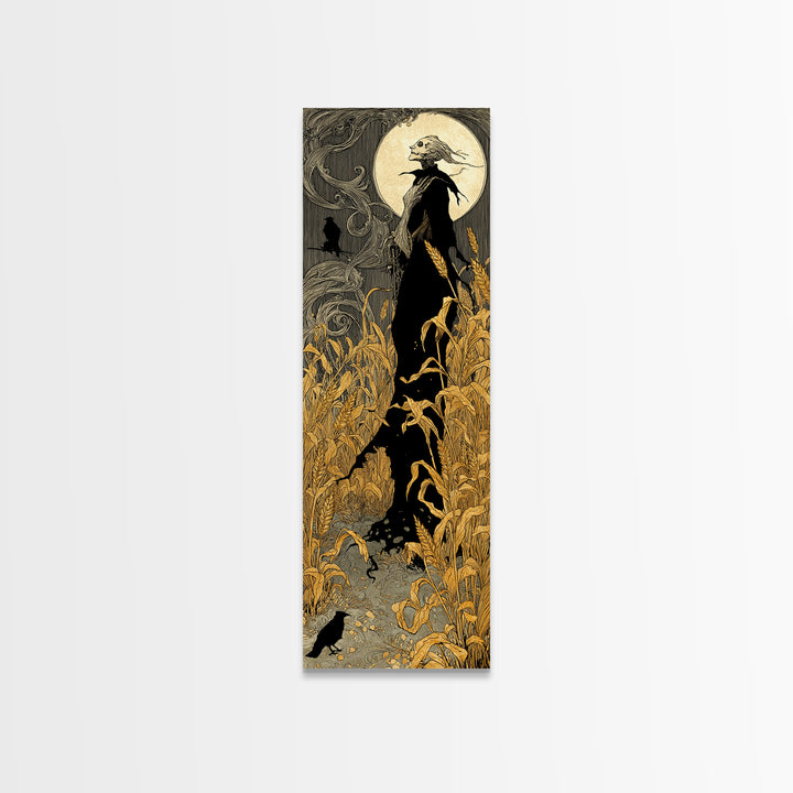 The Harvest Demon, Decadent Line Art, Tall Narrow Wall Art, Macabre Wall Art, Canvas Print, Halloween Wall Art, Dark Fantasy Art