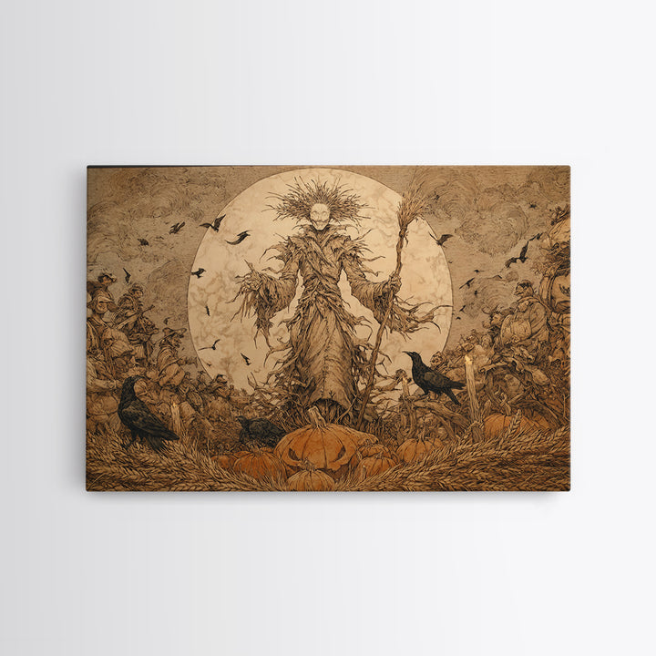 The Harvest Demon, Gothic Storybook Art, Landscape Wall Art, Dark Halloween Decor, Framed Canvas Print, Halloween Wall Art