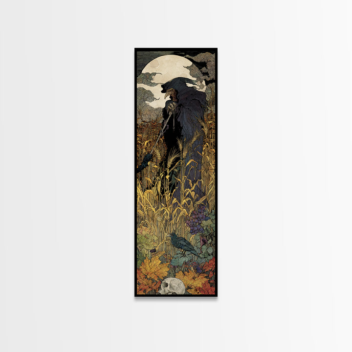The Harvest Demon, Stained Glass Gothic Art, Tall Narrow Wall Art, Gothic Horror Wall Art, Canvas Print, Halloween Wall Art